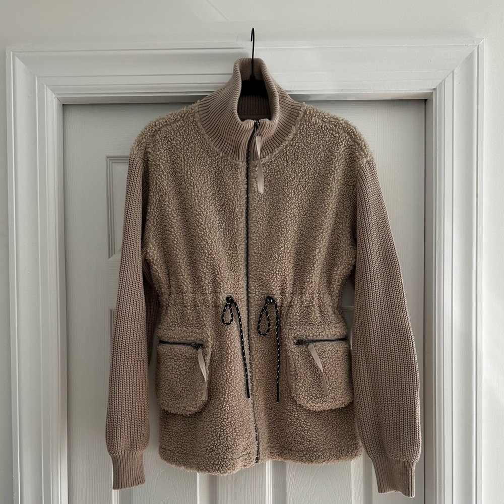 Varley Tan Teddy Jacket with Knit Sleeves